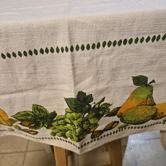 VeritexElegant White Tablecloth with Green and Orange Accents - Picture 5 of 5